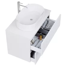 HD Rapallo Pro Matt White 60 komplett fürdőszoba bútor szett fali push-to-open mosdószekrénnyel, matt fehér mosdópulttal, tükörrel és magasszekrénnyel