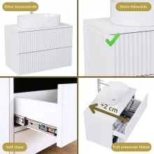 HD Rapallo Pro Matt White 60 komplett fürdőszoba bútor szett fali push-to-open mosdószekrénnyel, matt fehér mosdópulttal, tükörrel és magasszekrénnyel