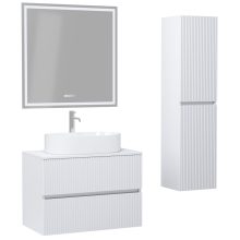 HD Turin Matt White 60/80 komplett fürdőszoba bútor szett fali mosdószekrénnyel, matt fehér mosdópulttal, tükörrel és magasszekrénnyel
