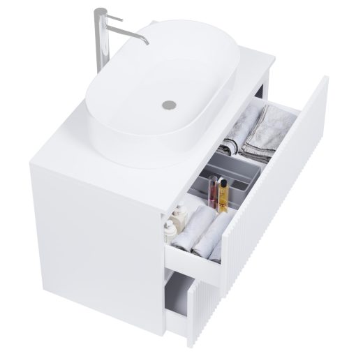 HD Turin Matt White 60/80 komplett fürdőszoba bútor szett fali mosdószekrénnyel, matt fehér mosdópulttal, tükörrel és magasszekrénnyel