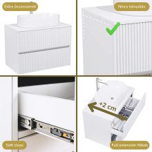 HD Turin Matt White 60/80 komplett fürdőszoba bútor szett fali mosdószekrénnyel, matt fehér mosdópulttal, tükörrel és magasszekrénnyel