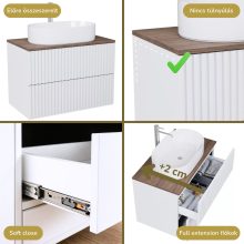 HD Rapallo Pro Matt White 60 fali mosdószekrény, push-to-open mechanizmussal, tölgyfa színű mosdópulttal