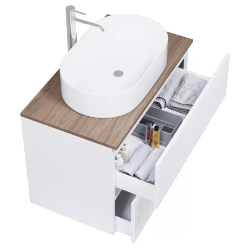 HD Turin Matt White 60 fali mosdószekrény tölgyfa színű mosdópulttal