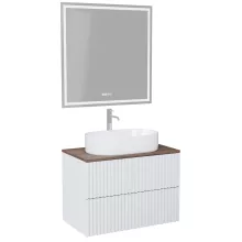 HD Rapallo Pro Matt White 60 komplett fürdőszoba bútor fali push-to-open mosdószekrénnyel, tölgyfa színű mosdópulttal és tükörrel