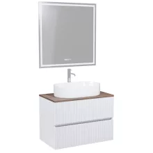 HD Turin Matt White 60 komplett fürdőszoba bútor fali mosdószekrénnyel, tölgyfa színű mosdópulttal és tükörrel