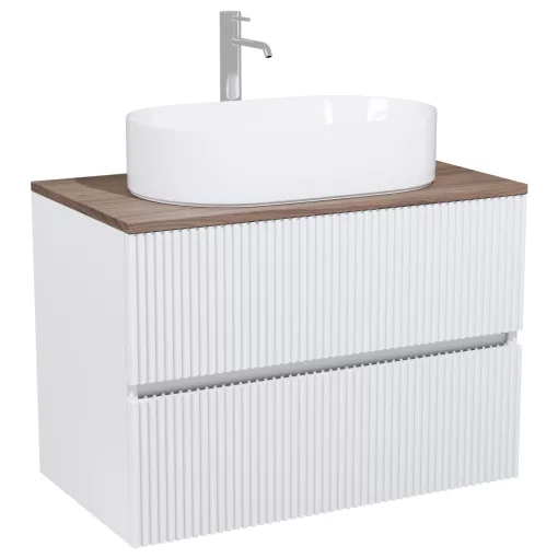 HD Turin Matt White 60 komplett fürdőszoba bútor fali mosdószekrénnyel, tölgyfa színű mosdópulttal és tükörrel