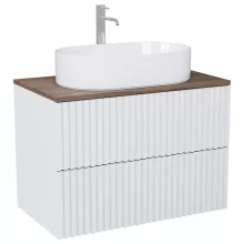 HD Rapallo Pro Matt White 60 komplett fürdőszoba bútor szett fali push-to-open mosdószekrénnyel, tölgyfa színű mosdópulttal, tükörrel és magasszekrénnyel