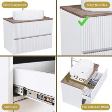 HD Turin Matt White 60 komplett fürdőszoba bútor szett fali mosdószekrénnyel, tölgyfa színű mosdópulttal, tükörrel és magasszekrénnyel