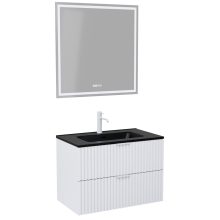 HD Ravello Matt White 60 komplett fürdőszoba bútor fali mosdószekrénnyel, matt fehér fogantyúkkal, matt fekete slim mosdóval és tükörrel