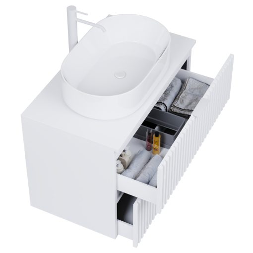 HD Rapallo Matt White 60 fali mosdószekrény matt fehér mosdópulttal és matt fehér fogantyúkkal