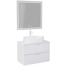 HD Rapallo Matt White 60 komplett fürdőszoba bútor fali mosdószekrénnyel, matt fehér fogantyúkkal, matt fehér mosdópulttal és tükörrel