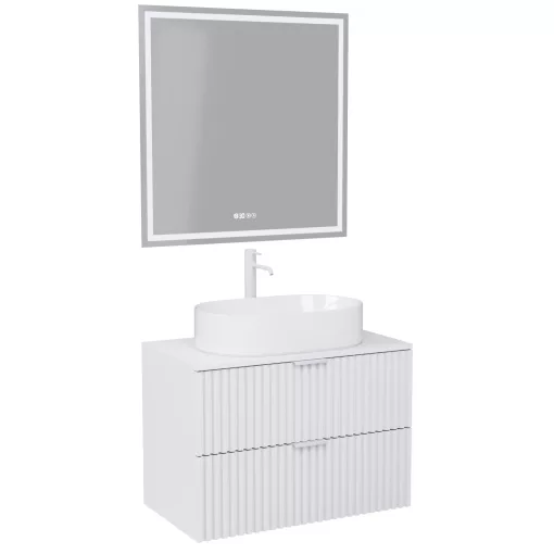 HD Rapallo Matt White 60 komplett fürdőszoba bútor fali mosdószekrénnyel, matt fehér fogantyúkkal, matt fehér mosdópulttal és tükörrel