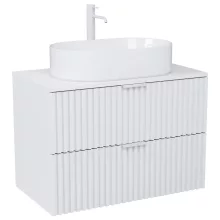 HD Rapallo Matt White 60 komplett fürdőszoba bútor fali mosdószekrénnyel, matt fehér fogantyúkkal, matt fehér mosdópulttal és tükörrel