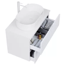 HD Rapallo Matt White 60 komplett fürdőszoba bútor fali mosdószekrénnyel, matt fehér fogantyúkkal, matt fehér mosdópulttal és tükörrel