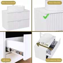 HD Rapallo Matt White 60 komplett fürdőszoba bútor fali mosdószekrénnyel, matt fehér fogantyúkkal, matt fehér mosdópulttal és tükörrel