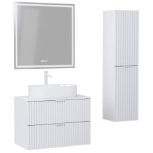 HD Rapallo Matt White 60 komplett fürdőszoba bútor szett fali mosdószekrénnyel, matt fehér fogantyúval, matt fehér mosdópulttal, tükörrel és magasszekrénnyel