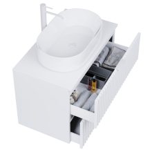 HD Rapallo Matt White 60 komplett fürdőszoba bútor szett fali mosdószekrénnyel, matt fehér fogantyúval, matt fehér mosdópulttal, tükörrel és magasszekrénnyel