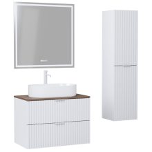 HD Rapallo Matt White 60 komplett fürdőszoba bútor szett fali mosdószekrénnyel, matt fehér fogantyúval, tölgyfa színű mosdópulttal, tükörrel és magasszekrénnyel