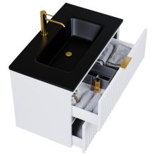 HD Ravello Matt White 60 fali mosdószekrény szálcsiszolt arany fogantyúkkal és matt fekete slim mosdóval