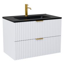 HD Ravello Matt White 60 komplett fürdőszoba bútor fali mosdószekrénnyel, szálcsiszolt arany fogantyúkkal, matt fekete slim mosdóval és tükörrel