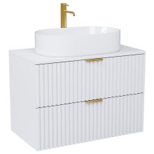 HD Rapallo Matt White 60 fali mosdószekrény matt fehér mosdópulttal és szálcsiszolt arany fogantyúkkal