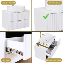 HD Rapallo Matt White 60 komplett fürdőszoba bútor szett fali mosdószekrénnyel, szálcsiszolt arany fogantyúval, matt fehér mosdópulttal, tükörrel és magasszekrénnyel