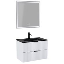 HD Ravello Matt White 60 komplett fürdőszoba bútor fali mosdószekrénnyel, matt fekete fogantyúkkal, matt fekete slim mosdóval és tükörrel