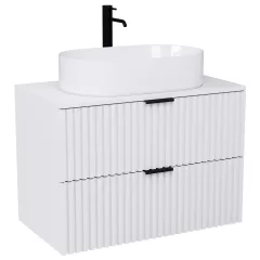   HD Rapallo Matt White 60/80 fali mosdószekrény matt fehér mosdópulttal és matt fekete fogantyúkkal