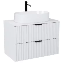 HD Rapallo Matt White 60/80 komplett fürdőszoba bútor fali mosdószekrénnyel, matt fekete fogantyúkkal, matt fehér mosdópulttal és tükörrel