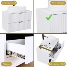 HD Rapallo Matt White 60/80 komplett fürdőszoba bútor szett fali mosdószekrénnyel, matt fekete fogantyúval, matt fehér mosdópulttal, tükörrel és magasszekrénnyel