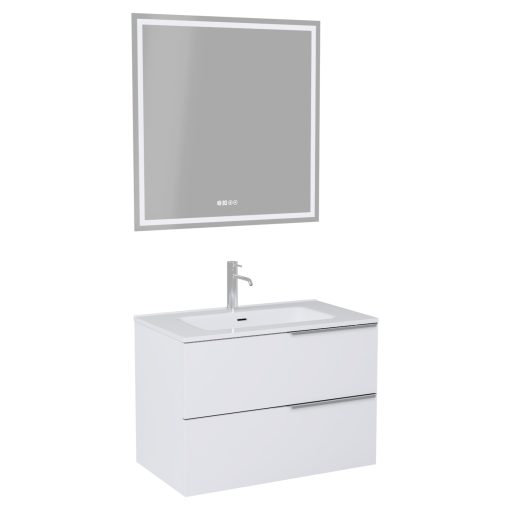 HD Cremona Matt White 60 komplett fürdőszoba bútor fali mosdószekrénnyel, fényes króm fogantyúkkal, fényes fehér slim mosdóval és tükörrel