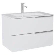 HD Cremona Matt White 60 komplett fürdőszoba bútor szett fali mosdószekrénnyel, fényes króm fogantyúkkal, fényes fehér slim mosdóval, tükörrel és magasszekrénnyel