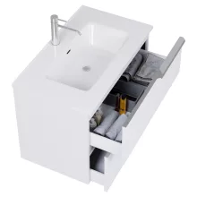 HD Cremona Matt White 60 komplett fürdőszoba bútor szett fali mosdószekrénnyel, fényes króm fogantyúkkal, fényes fehér slim mosdóval, tükörrel és magasszekrénnyel