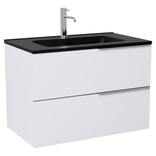 HD Cremona Matt White 60 fali mosdószekrény fényes króm fogantyúkkal és matt fekete slim mosdóval