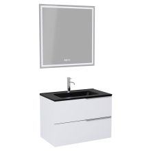 HD Cremona Matt White 60 komplett fürdőszoba bútor fali mosdószekrénnyel, fényes króm fogantyúkkal, matt fekete slim mosdóval és tükörrel