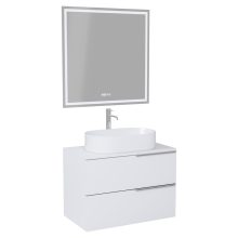 HD Carona Matt White 60 komplett fürdőszoba bútor fali mosdószekrénnyel, fényes króm fogantyúkkal, matt fehér mosdópulttal és tükörrel