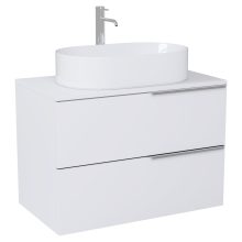 HD Carona Matt White 60 komplett fürdőszoba bútor fali mosdószekrénnyel, fényes króm fogantyúkkal, matt fehér mosdópulttal és tükörrel