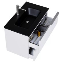 HD Cremona Matt White 60 komplett fürdőszoba bútor fali mosdószekrénnyel, szálcsiszolt króm fogantyúkkal, matt fekete slim mosdóval és tükörrel