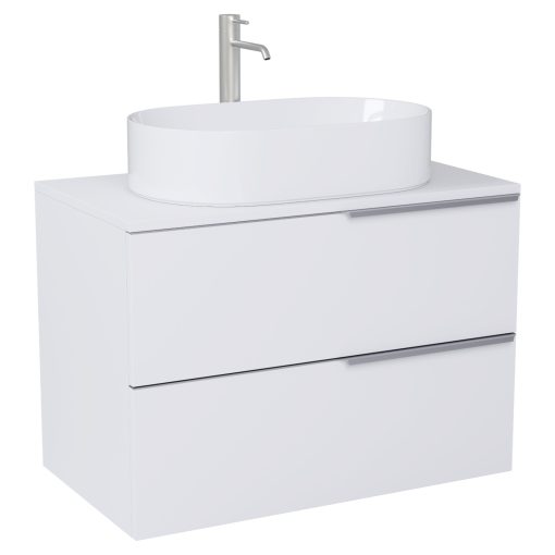 HD Carona Matt White 60/80 fali mosdószekrény matt fehér mosdópulttal és szálcsiszolt króm fogantyúkkal