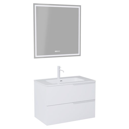 HD Cremona Matt White 60 komplett fürdőszoba bútor fali mosdószekrénnyel, matt fehér fogantyúkkal, fényes fehér slim mosdóval és tükörrel