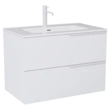 HD Cremona Matt White 60 komplett fürdőszoba bútor szett fali mosdószekrénnyel, matt fehér fogantyúkkal, fényes fehér slim mosdóval, tükörrel és magasszekrénnyel