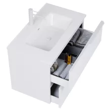 HD Cremona Matt White 60 komplett fürdőszoba bútor szett fali mosdószekrénnyel, matt fehér fogantyúkkal, fényes fehér slim mosdóval, tükörrel és magasszekrénnyel