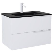 HD Cremona Matt White 60 fali mosdószekrény matt fehér fogantyúkkal és matt fekete slim mosdóval