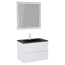 HD Cremona Matt White 60 komplett fürdőszoba bútor fali mosdószekrénnyel, matt fehér fogantyúkkal, matt fekete slim mosdóval és tükörrel