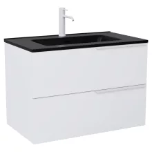 HD Cremona Matt White 60 komplett fürdőszoba bútor szett fali mosdószekrénnyel, matt fehér fogantyúkkal, matt fekete slim mosdóval, tükörrel és magasszekrénnyel