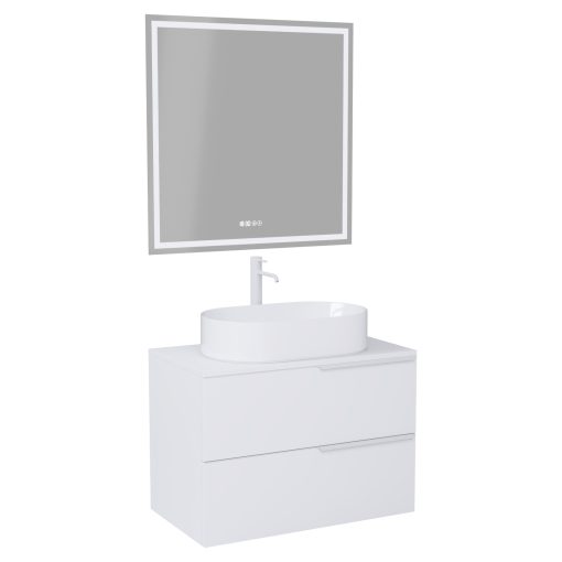 HD Carona Matt White 60 komplett fürdőszoba bútor fali mosdószekrénnyel, matt fehér fogantyúkkal, matt fehér mosdópulttal és tükörrel