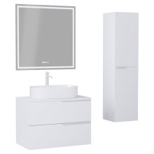 HD Carona Matt White 60 komplett fürdőszoba bútor szett fali mosdószekrénnyel, matt fehér fogantyúkkal, matt fehér mosdópulttal, tükörrel és magasszekrénnyel