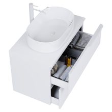 HD Carona Matt White 60 komplett fürdőszoba bútor szett fali mosdószekrénnyel, matt fehér fogantyúkkal, matt fehér mosdópulttal, tükörrel és magasszekrénnyel