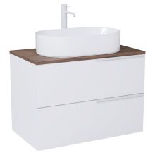 HD Carona Matt White 60 fali mosdószekrény tölgyfa színű mosdópulttal és matt fehér fogantyúkkal