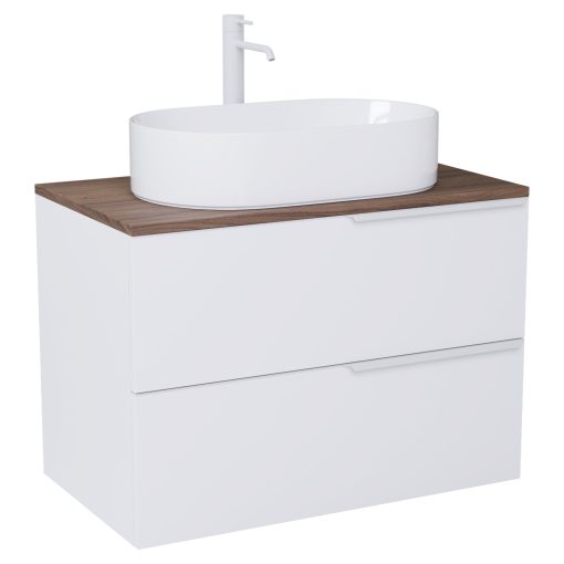 HD Carona Matt White 60 fali mosdószekrény tölgyfa színű mosdópulttal és matt fehér fogantyúkkal